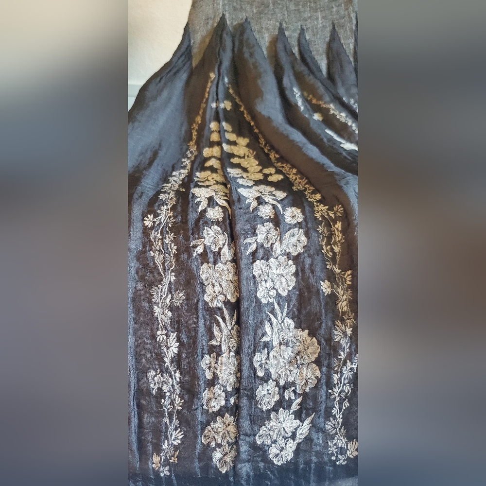 Lapis Brand Dark Gray/Silvery Embroidered Maxi Skirt